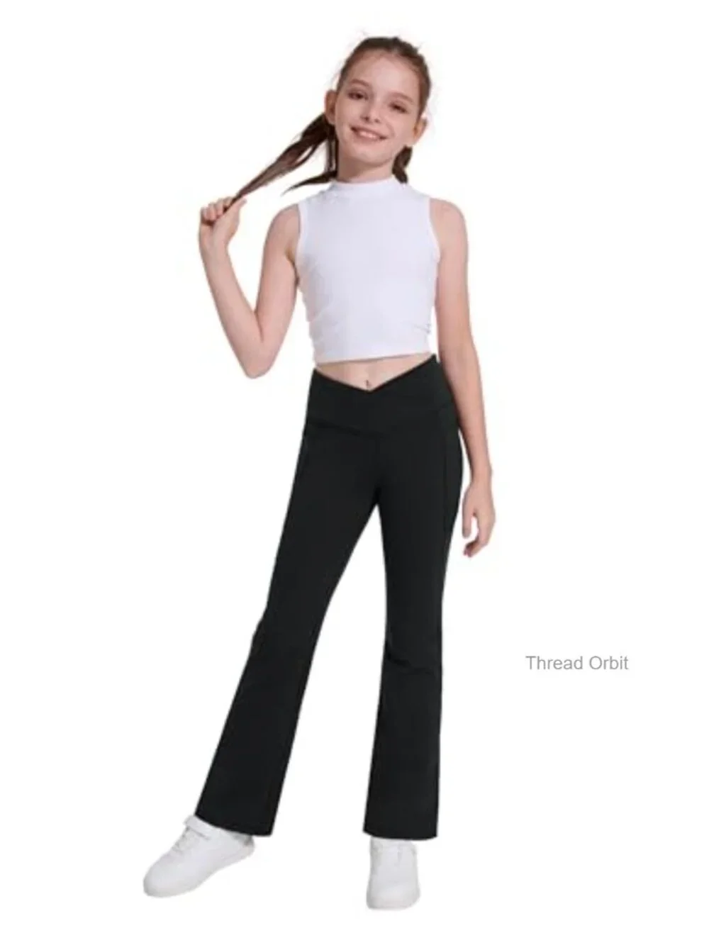 Fleece Lined Flare Leggings with Pockets Crossover High Waisted Bootcut Yoga